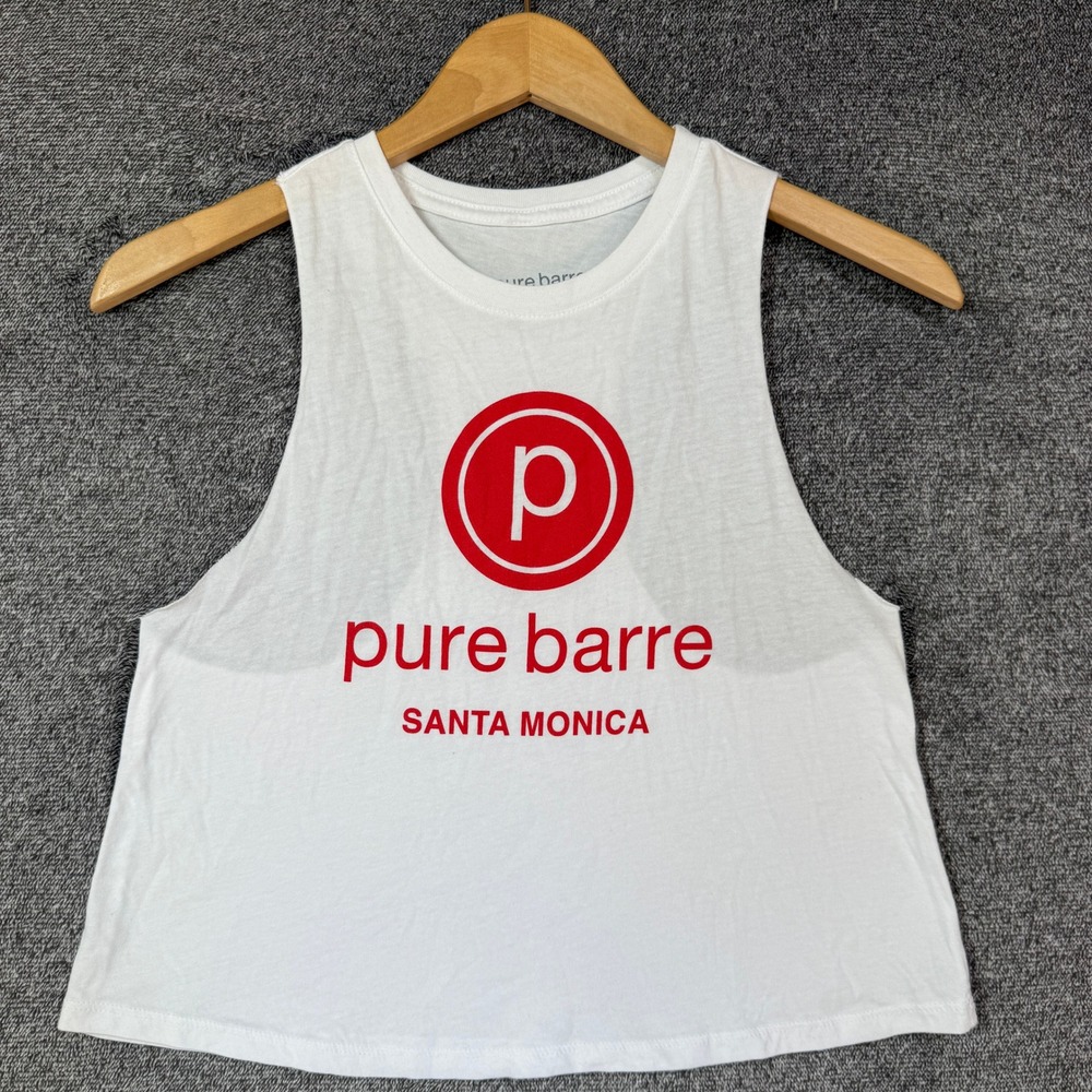 Pure Barre Santa Monica Womens Small White Racerback Muscle Tank Top Graphic S